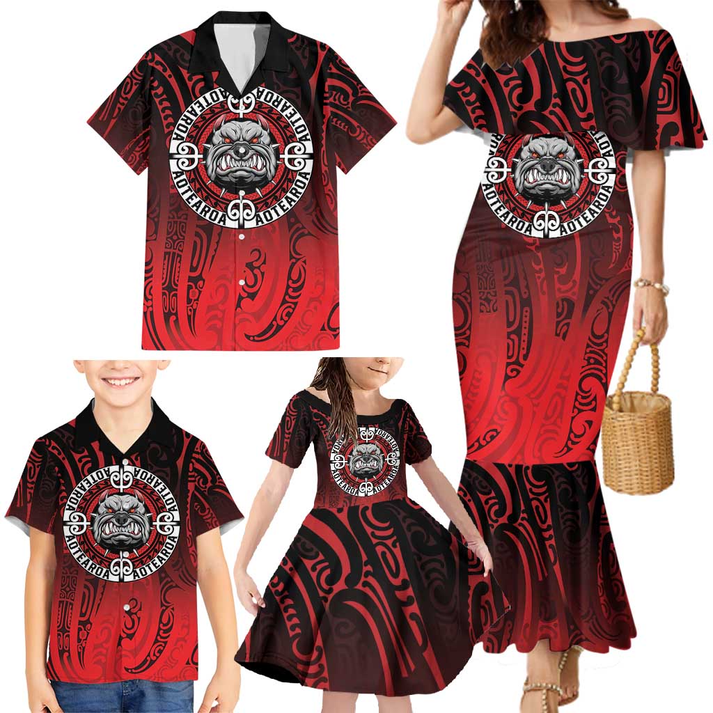 Aotearoa Bulldog Family Matching Mermaid Dress and Hawaiian Shirt New Zealand Kowhaiwhai Tribal LT9 - Polynesian Pride