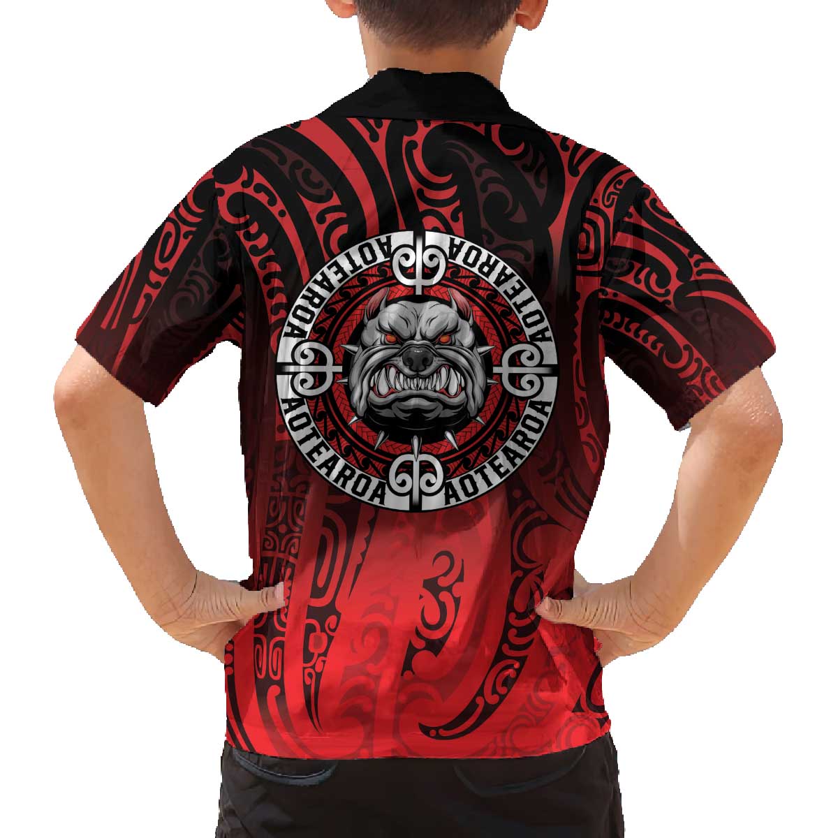Aotearoa Bulldog Family Matching Off The Shoulder Long Sleeve Dress and Hawaiian Shirt New Zealand Kowhaiwhai Tribal LT9 - Polynesian Pride