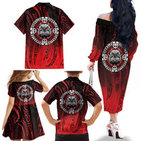 Aotearoa Bulldog Family Matching Off The Shoulder Long Sleeve Dress and Hawaiian Shirt New Zealand Kowhaiwhai Tribal LT9 - Polynesian Pride