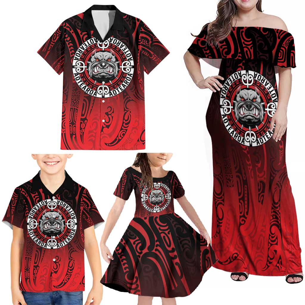 Aotearoa Bulldog Family Matching Off Shoulder Maxi Dress and Hawaiian Shirt New Zealand Kowhaiwhai Tribal LT9 - Polynesian Pride