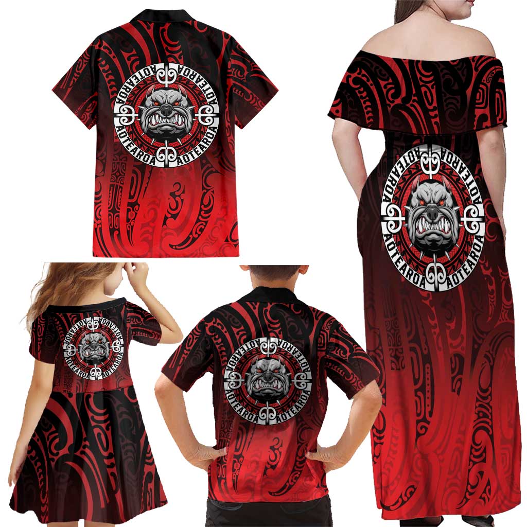 Aotearoa Bulldog Family Matching Off Shoulder Maxi Dress and Hawaiian Shirt New Zealand Kowhaiwhai Tribal LT9 - Polynesian Pride
