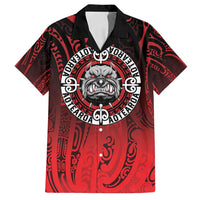 Aotearoa Bulldog Family Matching Off Shoulder Maxi Dress and Hawaiian Shirt New Zealand Kowhaiwhai Tribal LT9 Dad's Shirt - Short Sleeve Red - Polynesian Pride