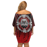 Aotearoa Bulldog Family Matching Off Shoulder Short Dress and Hawaiian Shirt New Zealand Kowhaiwhai Tribal LT9 - Polynesian Pride