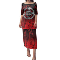 Aotearoa Bulldog Family Matching Puletasi and Hawaiian Shirt New Zealand Kowhaiwhai Tribal LT9 Mom's Dress Red - Polynesian Pride