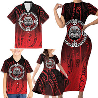 Aotearoa Bulldog Family Matching Short Sleeve Bodycon Dress and Hawaiian Shirt New Zealand Kowhaiwhai Tribal LT9 - Polynesian Pride