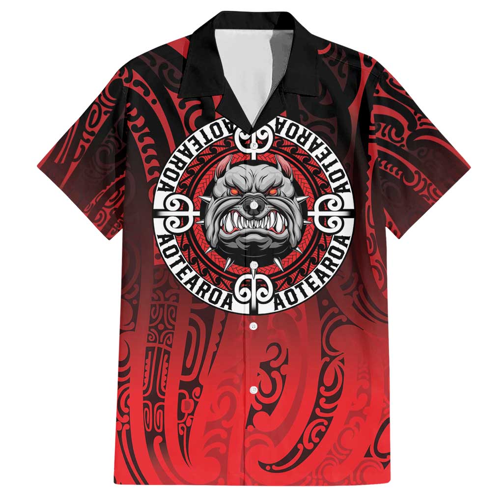 Aotearoa Bulldog Family Matching Short Sleeve Bodycon Dress and Hawaiian Shirt New Zealand Kowhaiwhai Tribal LT9 Dad's Shirt - Short Sleeve Red - Polynesian Pride