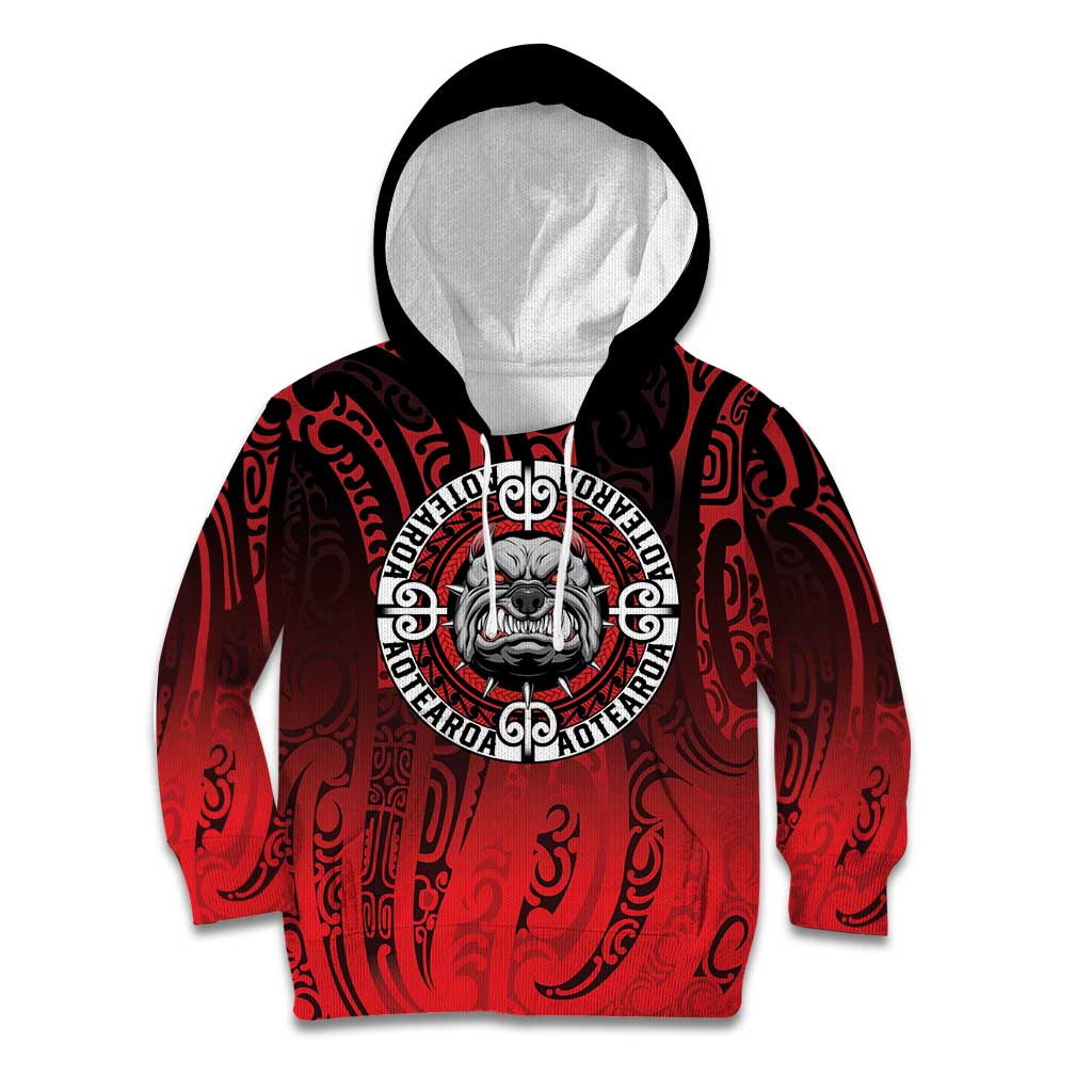Aotearoa Bulldog Kid Hoodie New Zealand Kowhaiwhai Tribal LT9 Hoodie Red - Polynesian Pride