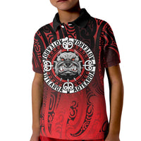 Aotearoa Bulldog Kid Polo Shirt New Zealand Kowhaiwhai Tribal LT9 Kid Red - Polynesian Pride