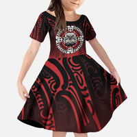 Aotearoa Bulldog Kid Short Sleeve Dress New Zealand Kowhaiwhai Tribal LT9 KID Red - Polynesian Pride