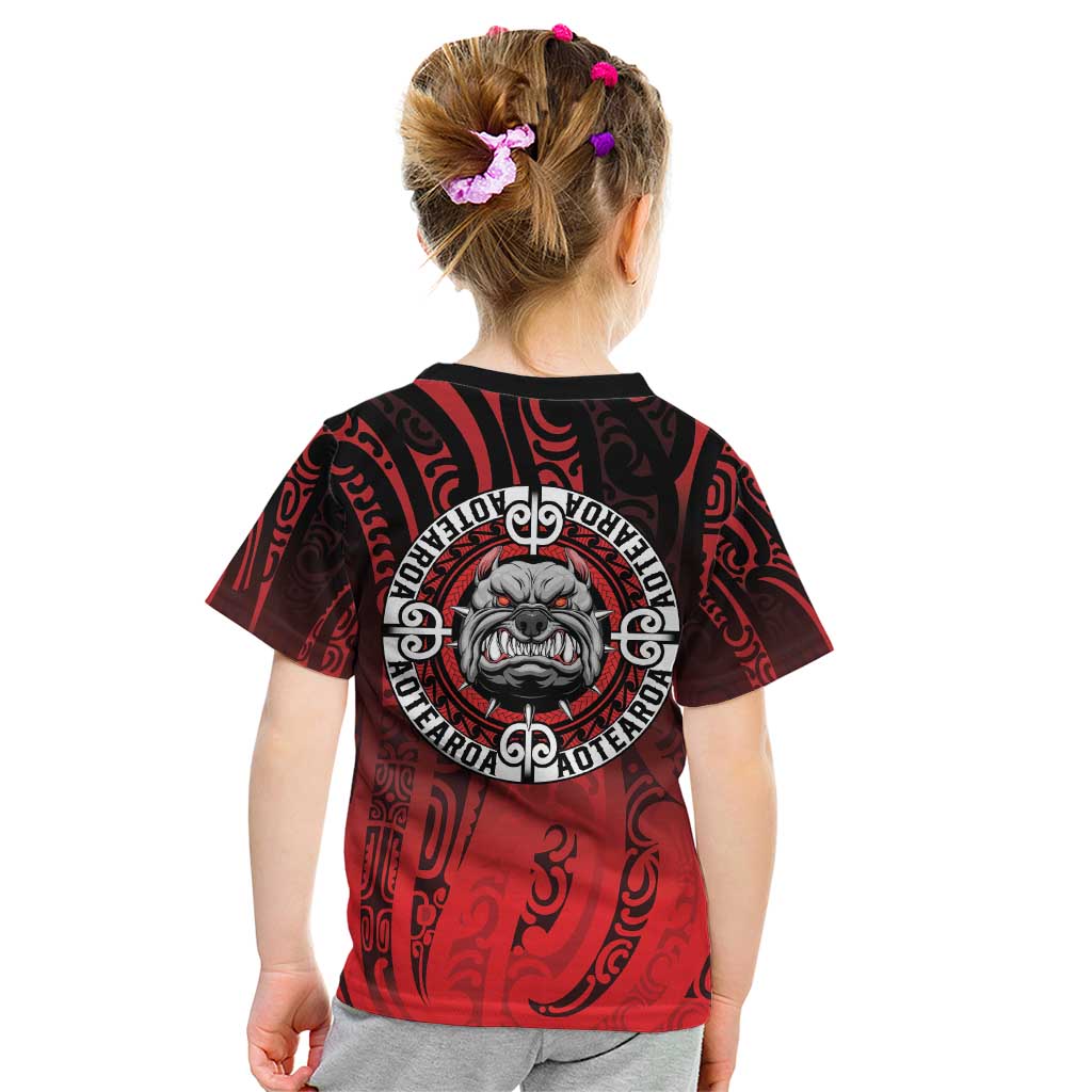 Aotearoa Bulldog Kid T Shirt New Zealand Kowhaiwhai Tribal LT9 - Polynesian Pride