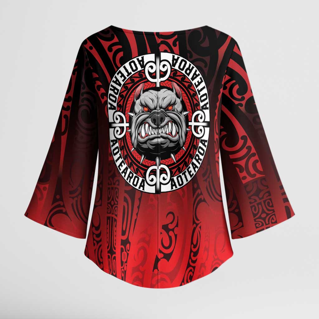Aotearoa Bulldog Kimono Sleeve Blouse New Zealand Kowhaiwhai Tribal - Polynesian Pride