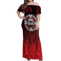 Aotearoa Bulldog Off Shoulder Maxi Dress New Zealand Kowhaiwhai Tribal LT9 Women Red - Polynesian Pride