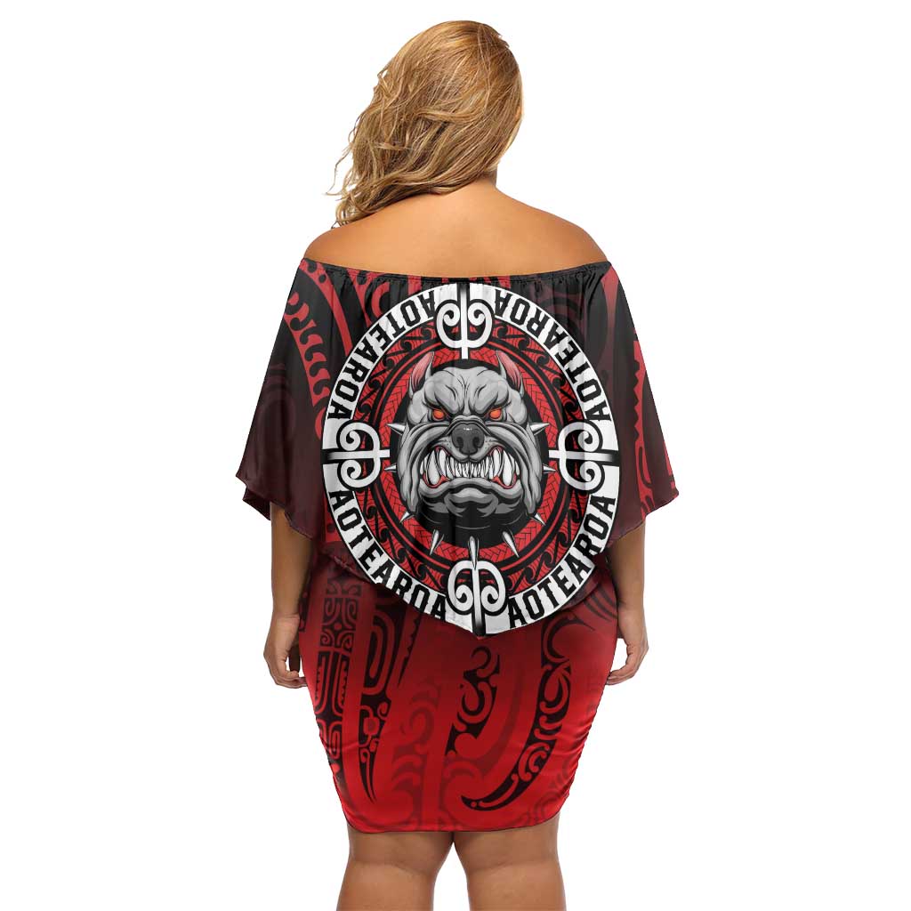 Aotearoa Bulldog Off Shoulder Short Dress New Zealand Kowhaiwhai Tribal LT9 - Polynesian Pride