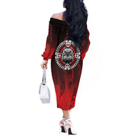 Aotearoa Bulldog Off The Shoulder Long Sleeve Dress New Zealand Kowhaiwhai Tribal LT9 - Polynesian Pride