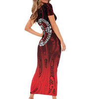 Aotearoa Bulldog Short Sleeve Bodycon Dress New Zealand Kowhaiwhai Tribal LT9 - Polynesian Pride
