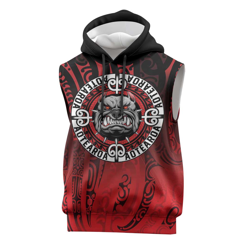 Aotearoa Bulldog Sleeveless Hoodie New Zealand Kowhaiwhai Tribal LT9 Red - Polynesian Pride