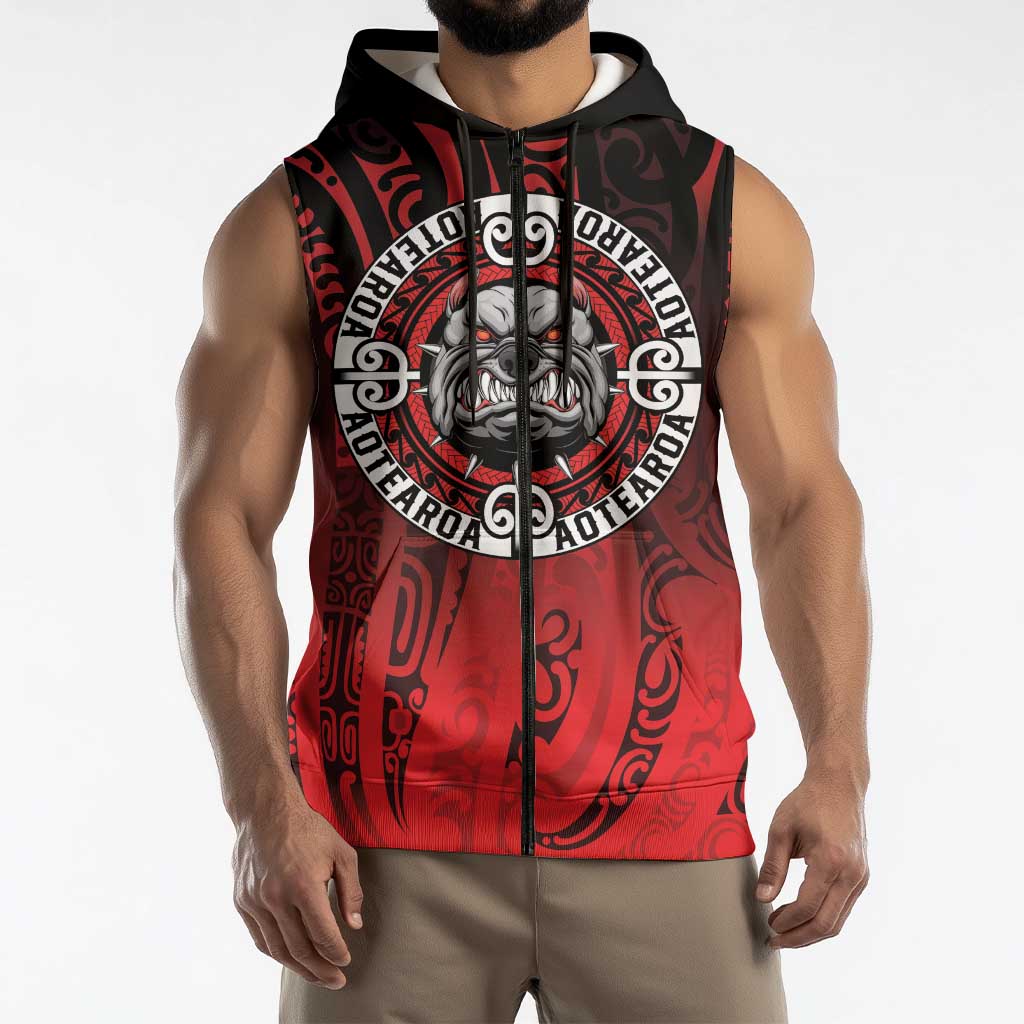 Aotearoa Bulldog Sleeveless Zip Hoodie New Zealand Kowhaiwhai Tribal LT9 - Polynesian Pride