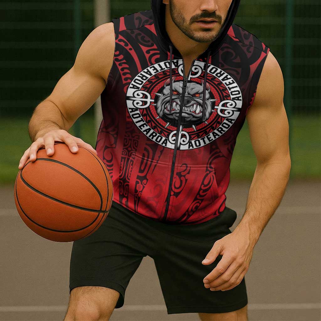 Aotearoa Bulldog Sleeveless Zip Hoodie New Zealand Kowhaiwhai Tribal LT9 - Polynesian Pride