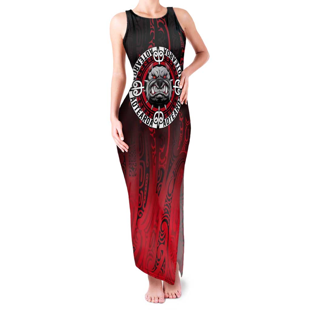Aotearoa Bulldog Tank Maxi Dress New Zealand Kowhaiwhai Tribal LT9 Women Red - Polynesian Pride