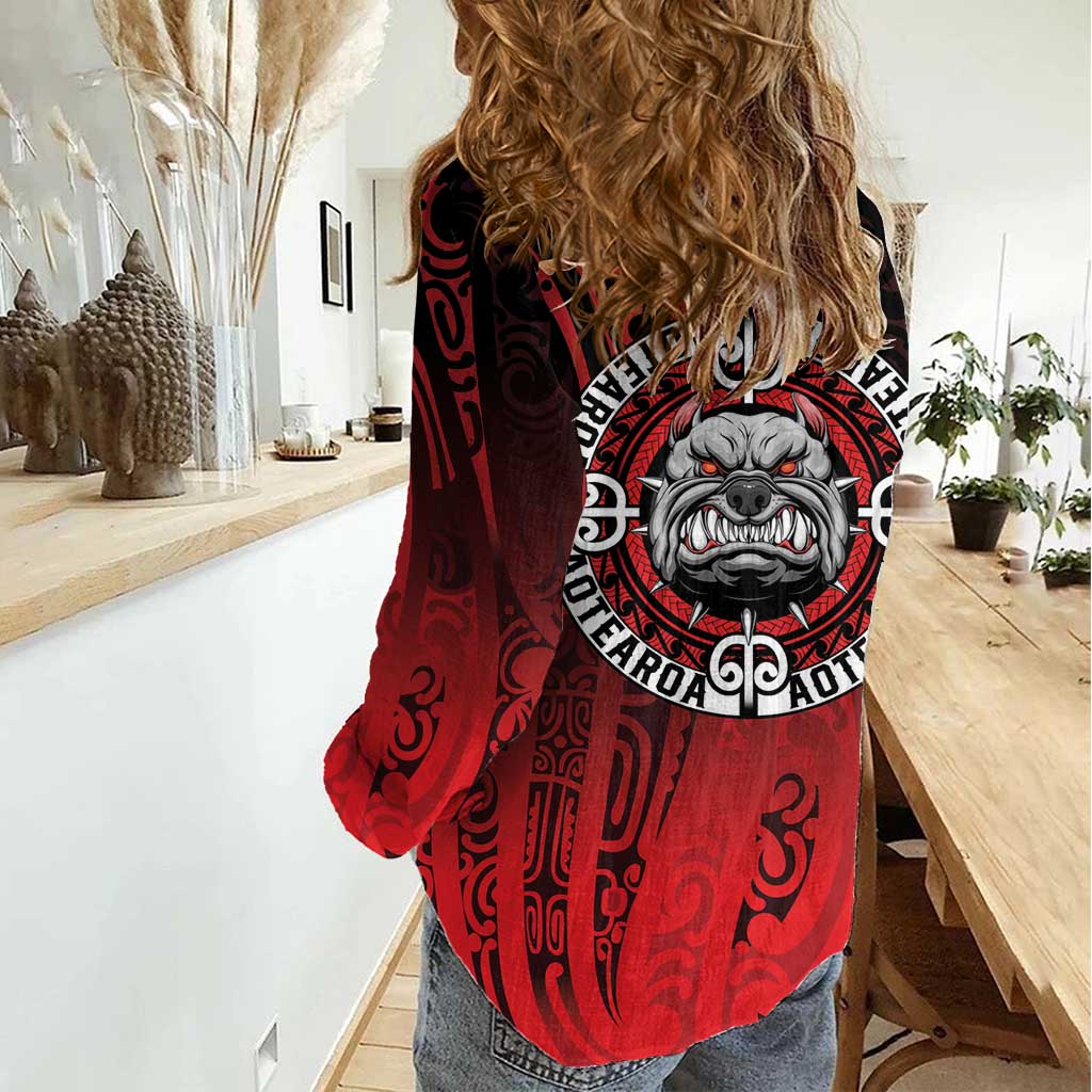 Aotearoa Bulldog Women Casual Shirt New Zealand Kowhaiwhai Tribal LT9 - Polynesian Pride