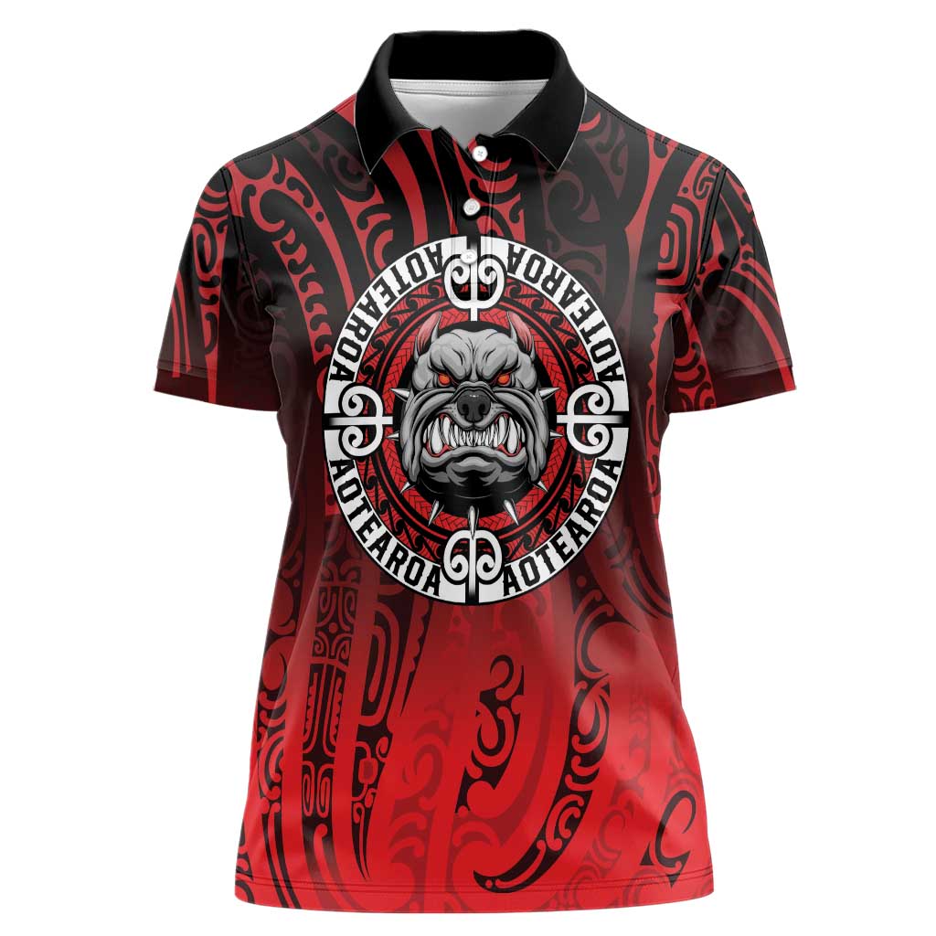 Aotearoa Bulldog Women Polo Shirt New Zealand Kowhaiwhai Tribal LT9 Female Red - Polynesian Pride