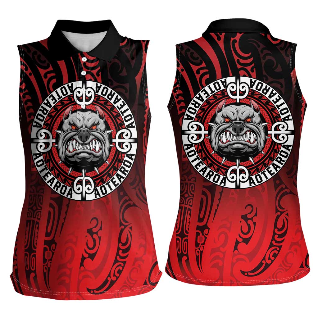 Aotearoa Bulldog Women Sleeveless Polo Shirt New Zealand Kowhaiwhai Tribal LT9 - Polynesian Pride