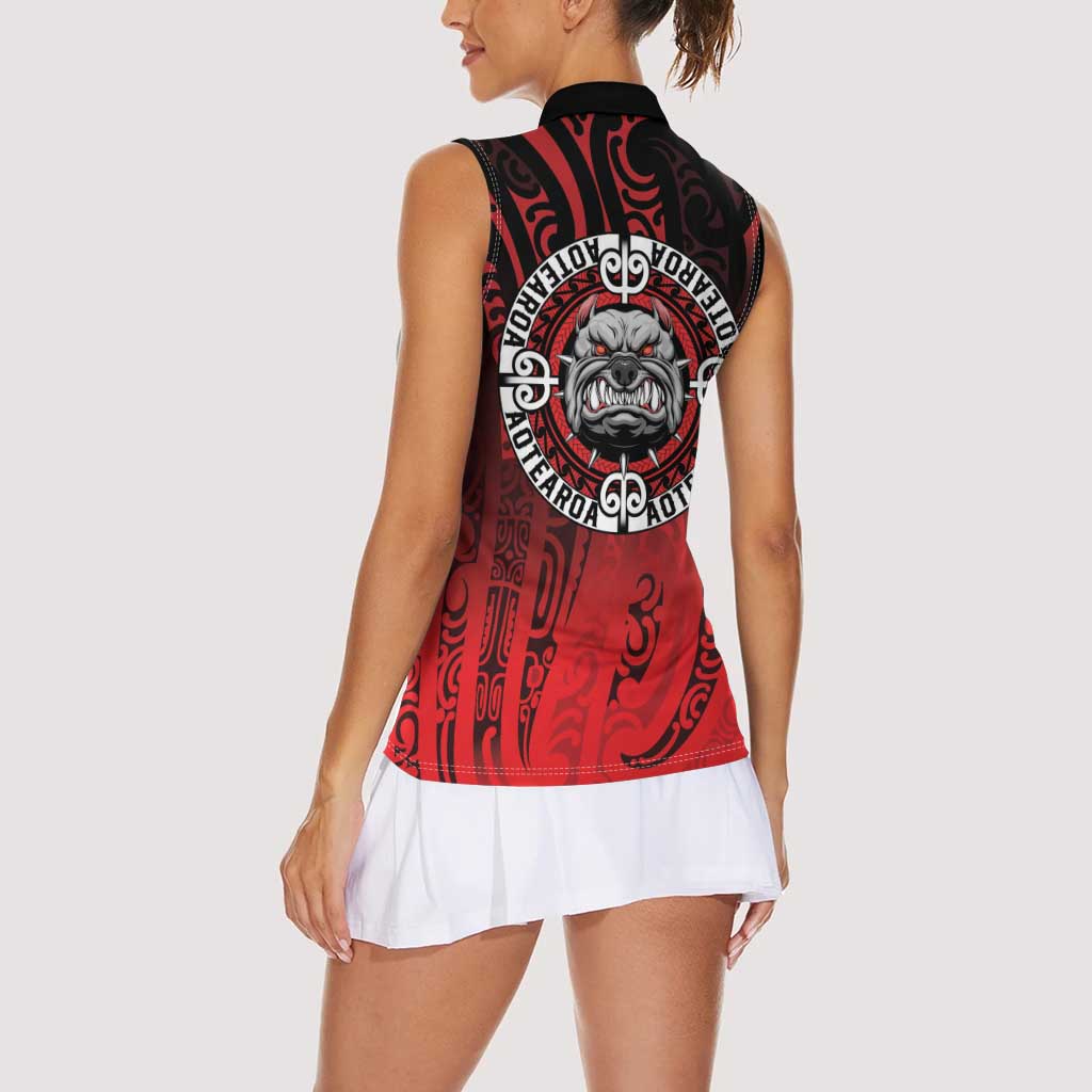 Aotearoa Bulldog Women Sleeveless Polo Shirt New Zealand Kowhaiwhai Tribal LT9 - Polynesian Pride