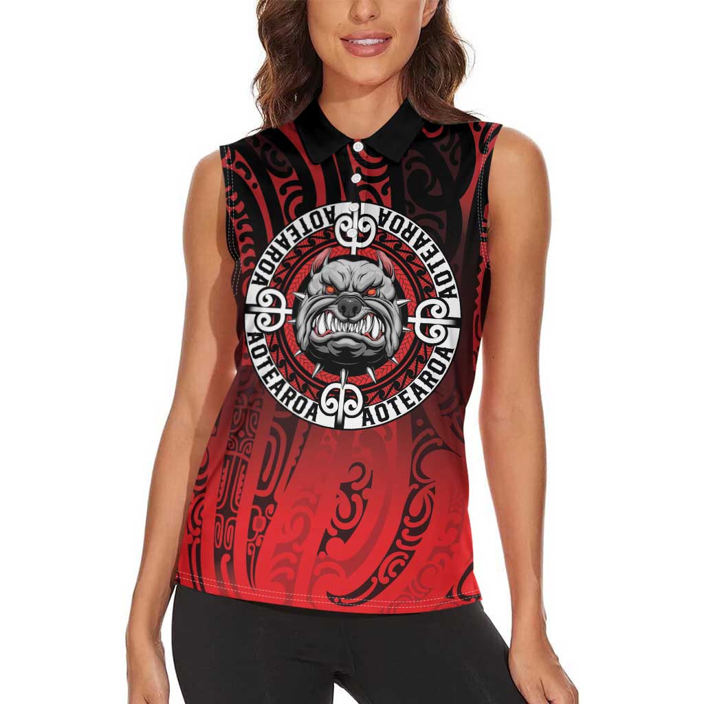 Aotearoa Bulldog Women Sleeveless Polo Shirt New Zealand Kowhaiwhai Tribal LT9 - Polynesian Pride