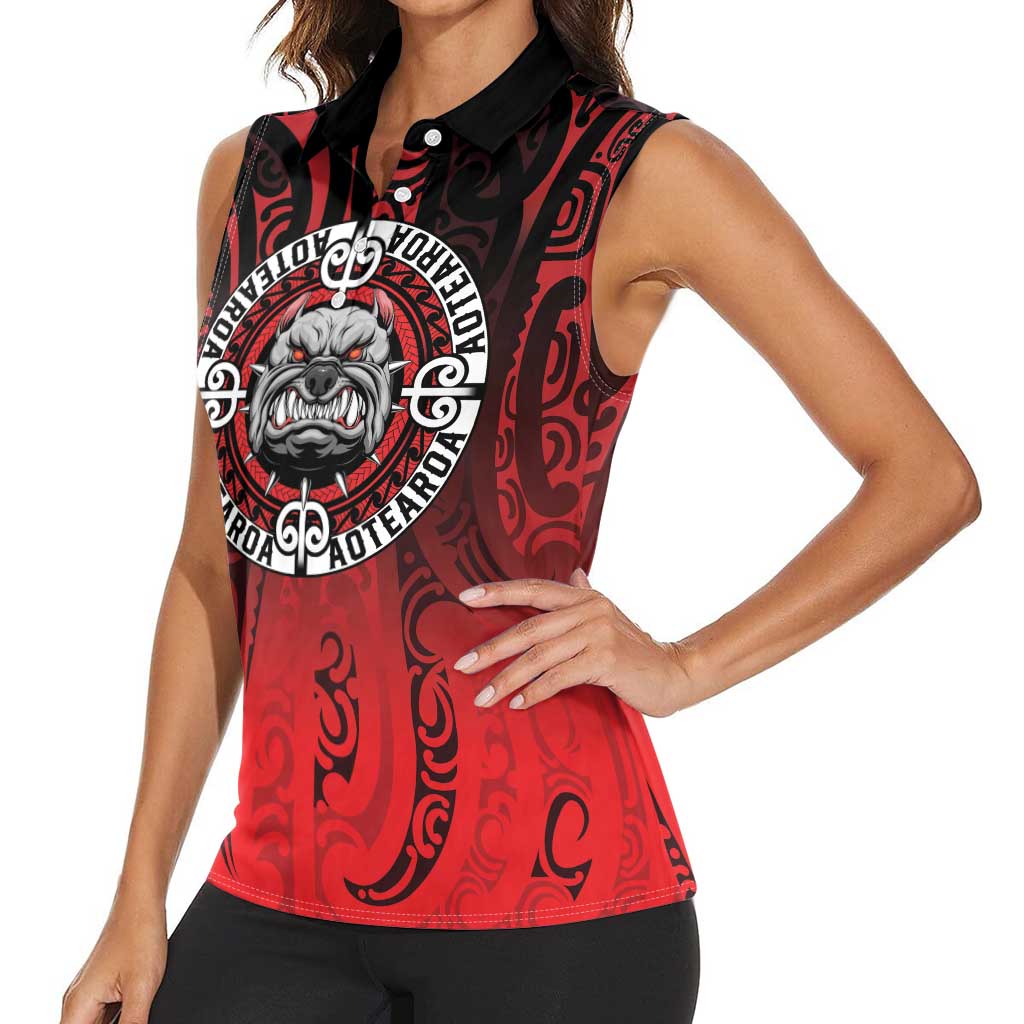 Aotearoa Bulldog Women Sleeveless Polo Shirt New Zealand Kowhaiwhai Tribal LT9 - Polynesian Pride