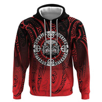 Aotearoa Bulldog Zip Hoodie New Zealand Kowhaiwhai Tribal LT9 Zip Hoodie Red - Polynesian Pride