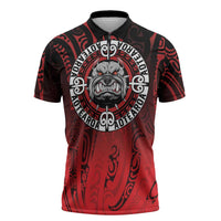 Aotearoa Bulldog Zipper Polo Shirt New Zealand Kowhaiwhai Tribal LT9 Red - Polynesian Pride