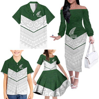 Custom New Zealand Maori Niho Taniwha Family Matching Off The Shoulder Long Sleeve Dress and Hawaiian Shirt LT9 - Polynesian Pride