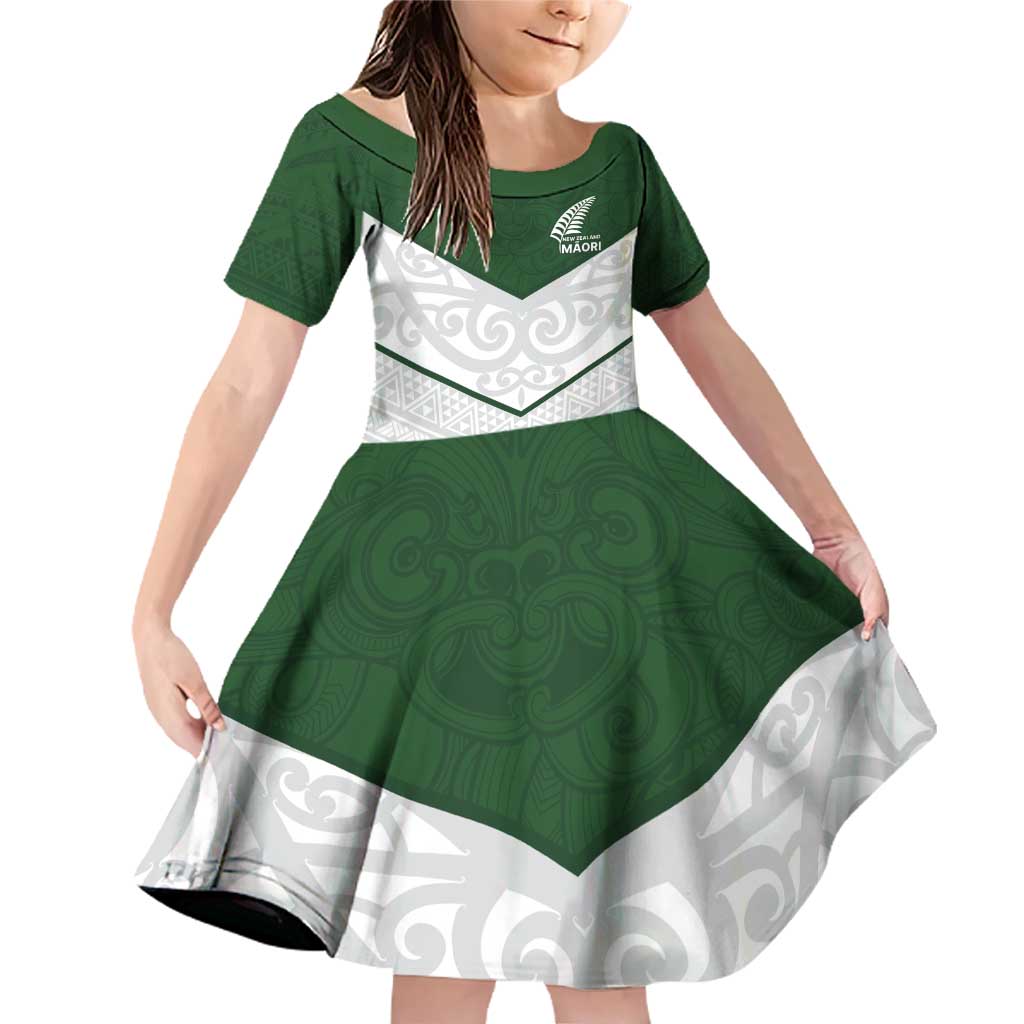 Custom New Zealand Maori Niho Taniwha Family Matching Off Shoulder Short Dress and Hawaiian Shirt LT9 Daughter's Dress Green - Polynesian Pride
