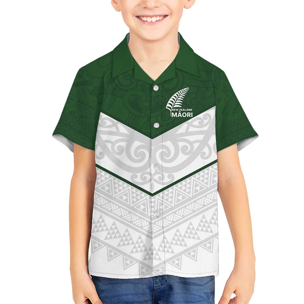 Custom New Zealand Maori Niho Taniwha Family Matching Off Shoulder Short Dress and Hawaiian Shirt LT9 Son's Shirt Green - Polynesian Pride