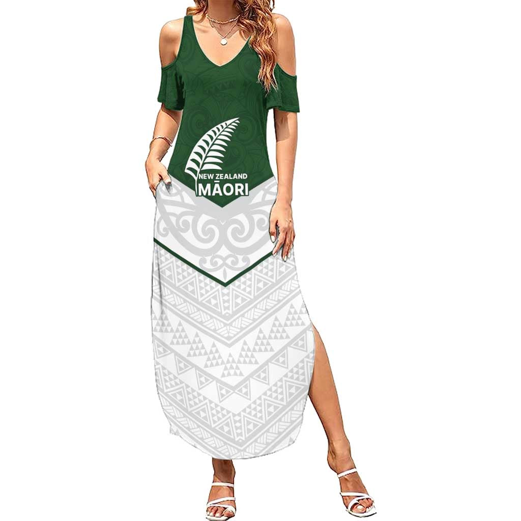 Custom New Zealand Maori Niho Taniwha Family Matching Summer Maxi Dress and Hawaiian Shirt LT9 Mom's Dress Green - Polynesian Pride
