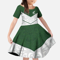 Custom New Zealand Maori Niho Taniwha Family Matching Tank Maxi Dress and Hawaiian Shirt LT9 Daughter's Dress Green - Polynesian Pride