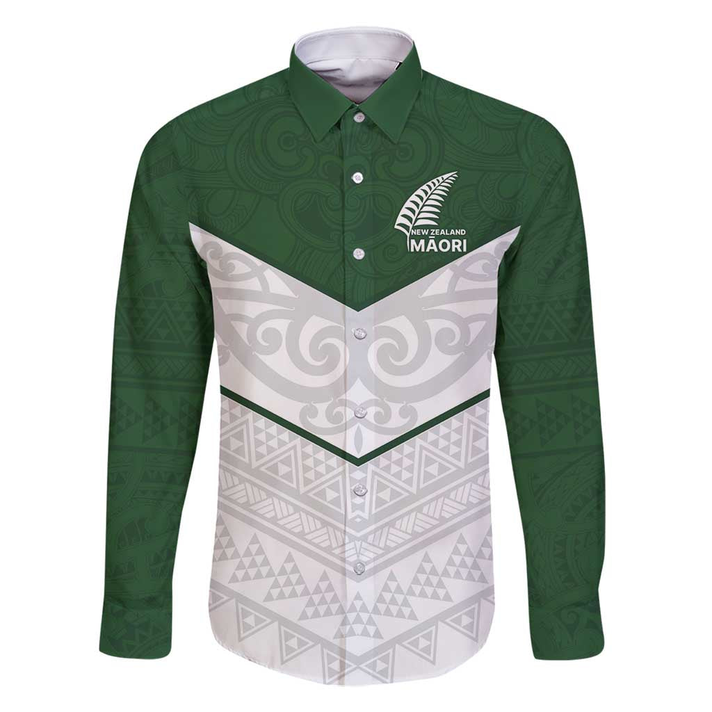 Custom New Zealand Maori Niho Taniwha Family Matching Tank Maxi Dress and Hawaiian Shirt LT9 Dad's Shirt - Long Sleeve Green - Polynesian Pride