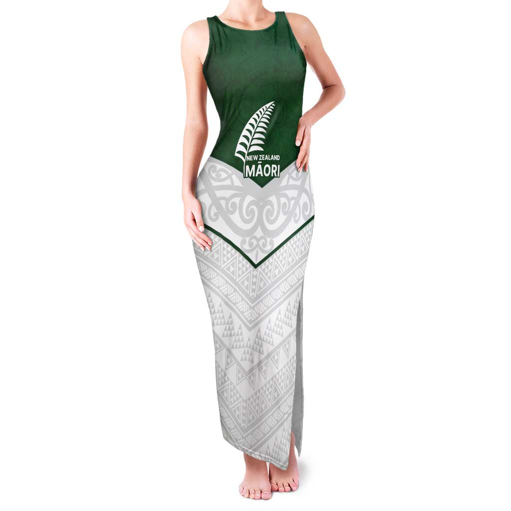 Custom New Zealand Maori Niho Taniwha Family Matching Tank Maxi Dress and Hawaiian Shirt LT9 Mom's Dress Green - Polynesian Pride