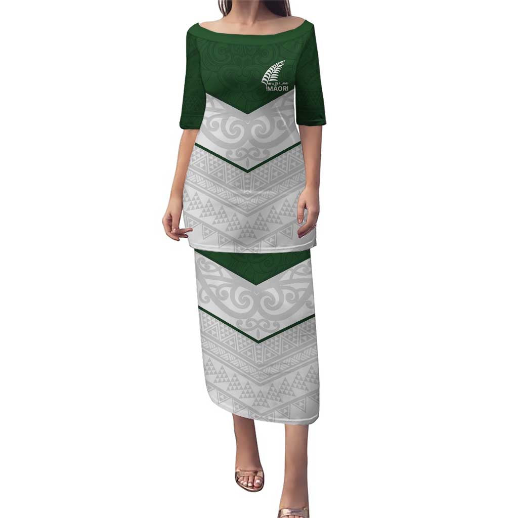 Custom New Zealand Maori Niho Taniwha Puletasi LT9 Long Dress Green - Polynesian Pride