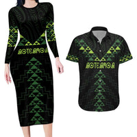 Custom New Zealand Maori Koru Koiri Motif Couples Matching Long Sleeve Bodycon Dress and Hawaiian Shirt LT9 Green - Polynesian Pride