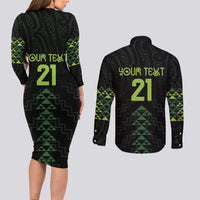 Custom New Zealand Maori Koru Koiri Motif Couples Matching Long Sleeve Bodycon Dress and Long Sleeve Button Shirt LT9 - Polynesian Pride