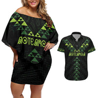 Custom New Zealand Maori Koru Koiri Motif Couples Matching Off Shoulder Short Dress and Hawaiian Shirt LT9 Green - Polynesian Pride