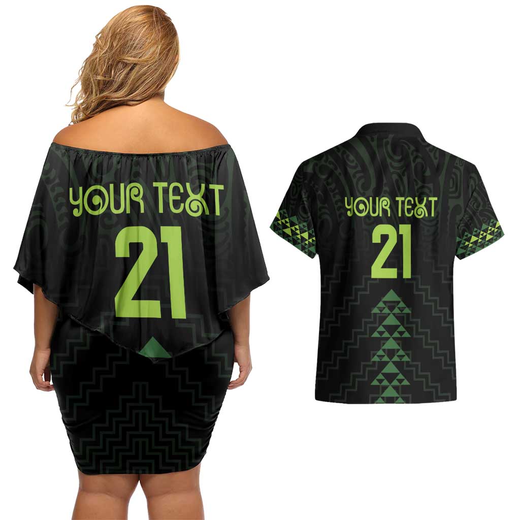 Custom New Zealand Maori Koru Koiri Motif Couples Matching Off Shoulder Short Dress and Hawaiian Shirt LT9 - Polynesian Pride