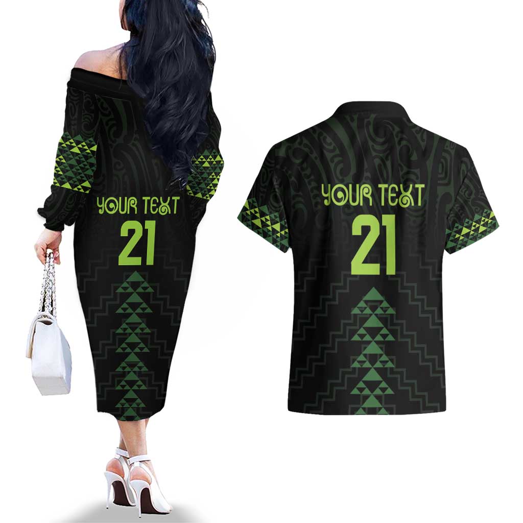 Custom New Zealand Maori Koru Koiri Motif Couples Matching Off The Shoulder Long Sleeve Dress and Hawaiian Shirt LT9 - Polynesian Pride