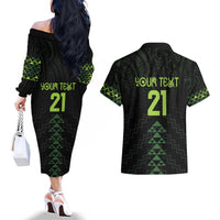 Custom New Zealand Maori Koru Koiri Motif Couples Matching Off The Shoulder Long Sleeve Dress and Hawaiian Shirt LT9 - Polynesian Pride