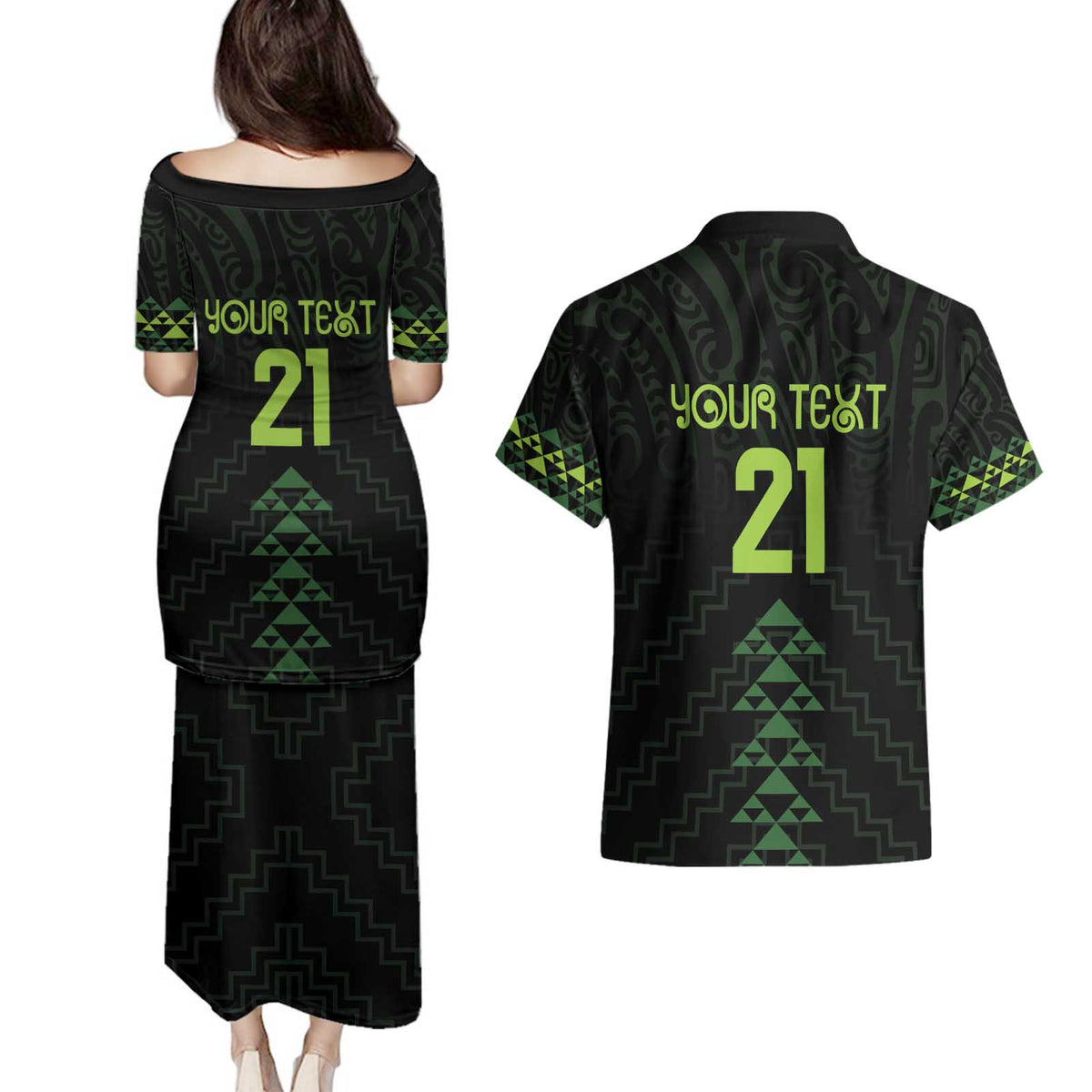 Custom New Zealand Maori Koru Koiri Motif Couples Matching Puletasi and Hawaiian Shirt