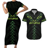 Custom New Zealand Maori Koru Koiri Motif Couples Matching Short Sleeve Bodycon Dress and Hawaiian Shirt LT9 Green - Polynesian Pride