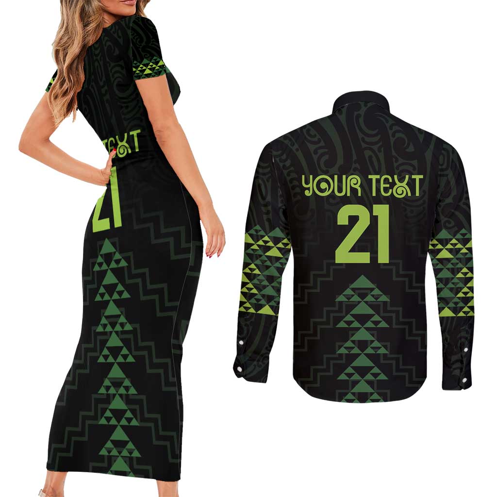 Custom New Zealand Maori Koru Koiri Motif Couples Matching Short Sleeve Bodycon Dress and Long Sleeve Button Shirt LT9 - Polynesian Pride