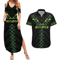 Custom New Zealand Maori Koru Koiri Motif Couples Matching Summer Maxi Dress and Hawaiian Shirt LT9 Green - Polynesian Pride