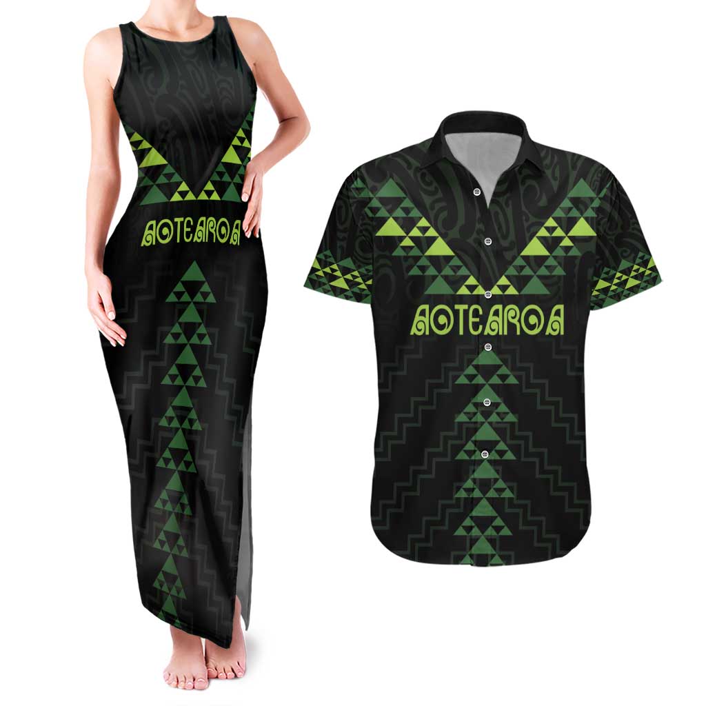 Custom New Zealand Maori Koru Koiri Motif Couples Matching Tank Maxi Dress and Hawaiian Shirt LT9 Green - Polynesian Pride